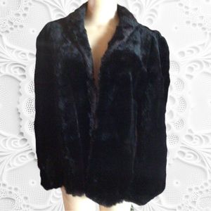 Vintage 40s Fur Cape Black Sheared Beaver One Size Fits All